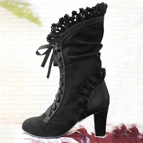 High Heel Boots Women Steampunk Women Sexy Leather Suede Boots Autumn
