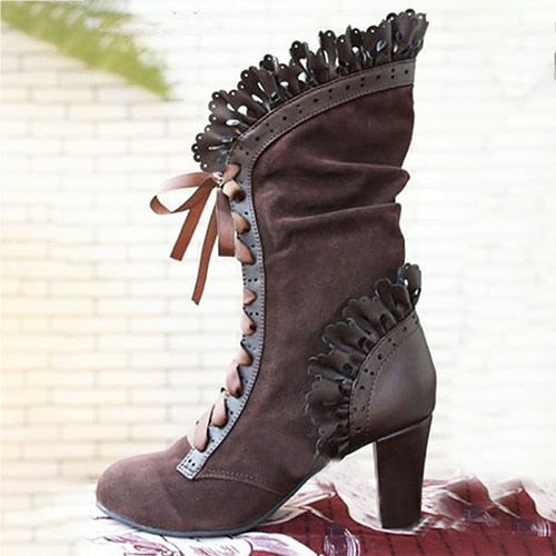 High Heel Boots Women Steampunk Women Sexy Leather Suede Boots Autumn