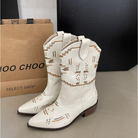 Cowboy Boots Woman Hiking Mountain Chimney Chunky Heel Boots PU