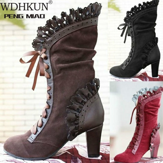 High Heel Boots Women Steampunk Women Sexy Leather Suede Boots Autumn