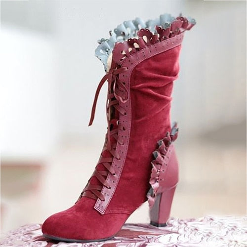 High Heel Boots Women Steampunk Women Sexy Leather Suede Boots Autumn