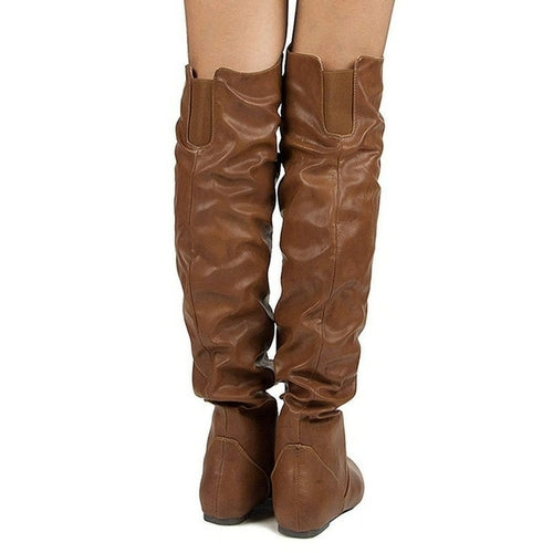 Lasyarrow Over The Knee Boots Women Pu Elastic Boots Female Round Toe