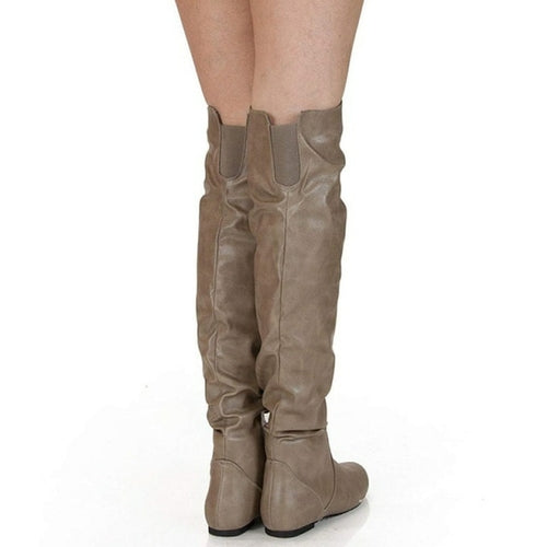 Lasyarrow Over The Knee Boots Women Pu Elastic Boots Female Round Toe