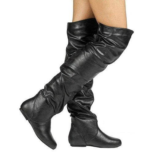 Lasyarrow Over The Knee Boots Women Pu Elastic Boots Female Round Toe