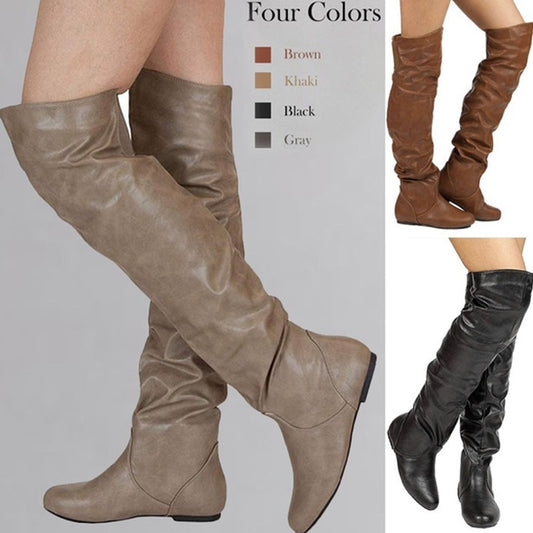 Lasyarrow Over The Knee Boots Women Pu Elastic Boots Female Round Toe